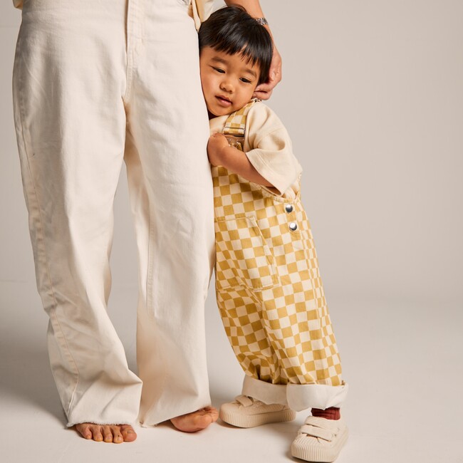 Checkerboard Straight Fit Cotton Dungaree, Ochre And Cream