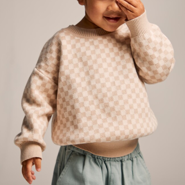 Check Knitwear Full Sleeve Jumper, Taupe