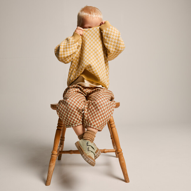 Check Knitwear Full Sleeve Jumper, Ochre - Sweaters - 3