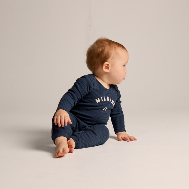"Milking It" Full Sleeve Onesie, Navy Blue - Onesies - 3