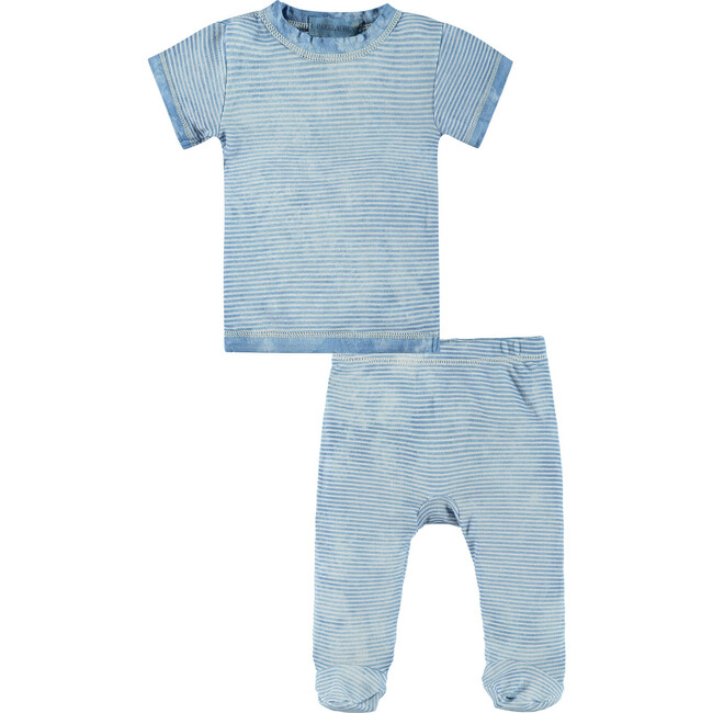Classic Layette Short Sleeve Stripe Tee and Footie, Blue Tie Dye - Mixed Apparel Set - 1