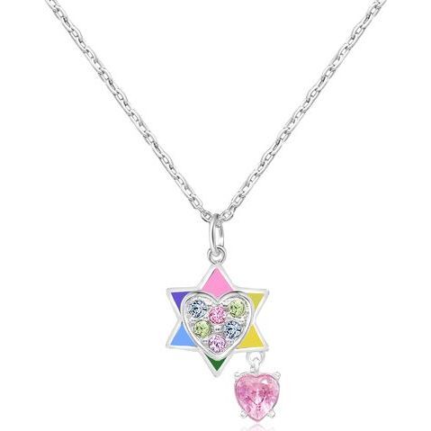 Star of David Heart Multi Color Crystal Pendant Necklace