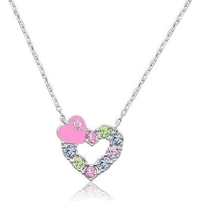Heart Pink Multi Color Crystal Pendant Necklace