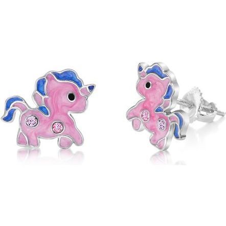 Pink Little Pony Enamel Crystal Screwback Stud Earring