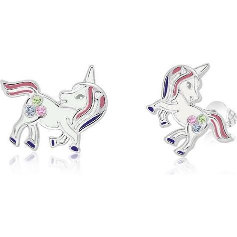 Unicorn White Multi Color Crystal Screwback Stud Earring - Earrings - 1