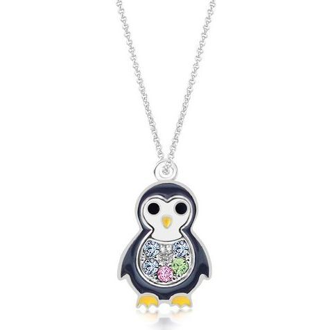 Penguin Multi Color Crystal Pendant Necklace