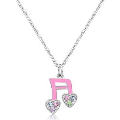 Pink Note Heart Crystal Pendant Necklace