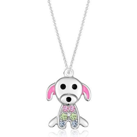 Dog White Multi Color Crystal Pendant Necklace