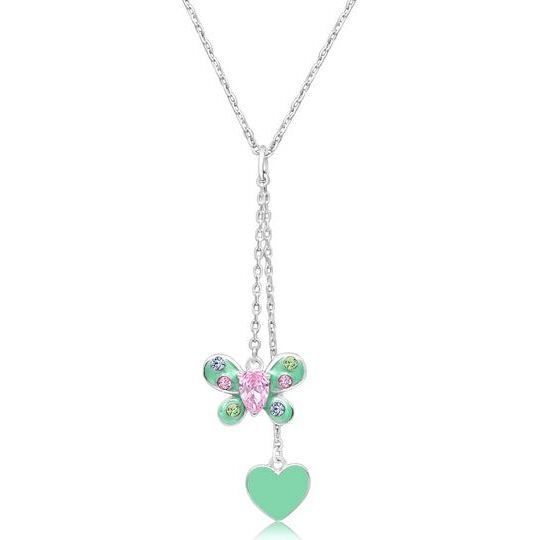 Green Buttefly Heart Crystal Pendant Necklace Chanteur Jewelry
