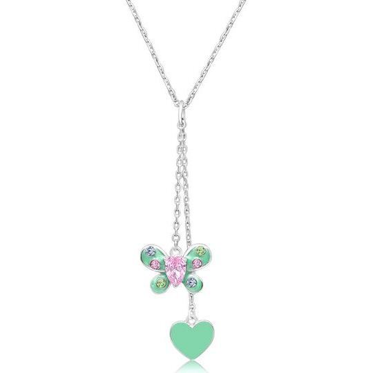 Green Buttefly Heart Crystal Pendant Necklace