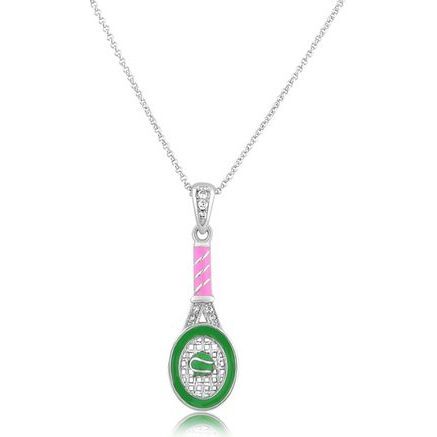Green Racket Enamel Crystal Pendant Necklace