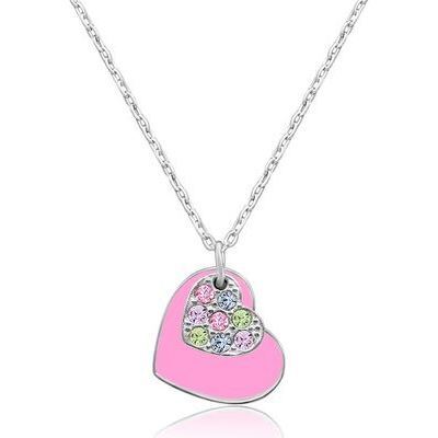 Hearts Pink Multi Color Crystal Pendant Necklace