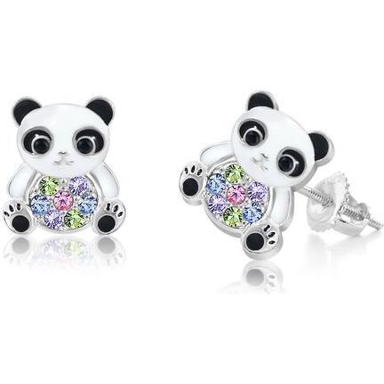Panda Enamel Multi Color Crystal Screwback Stud Earring
