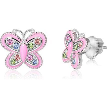 Pink Butterfly Enamel Crustal Screwback Stud Earring