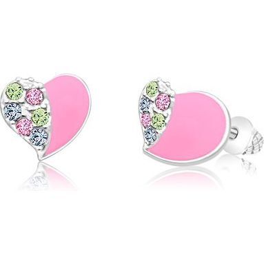 Pink Heart & Multi Color Crystal Screwback Earring