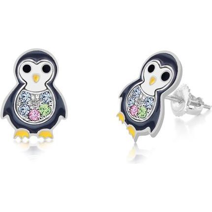 Penguin Multi Color Crystal Screwback Stud Earring