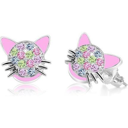Pink Cat Multi Color Crystal Screwback Earring