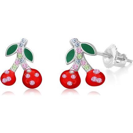 Red Cherries Multi Color Crystal Screwback Stud Earring