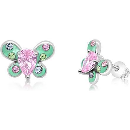 Butterfly Pink Green Crystal Screwback Earring