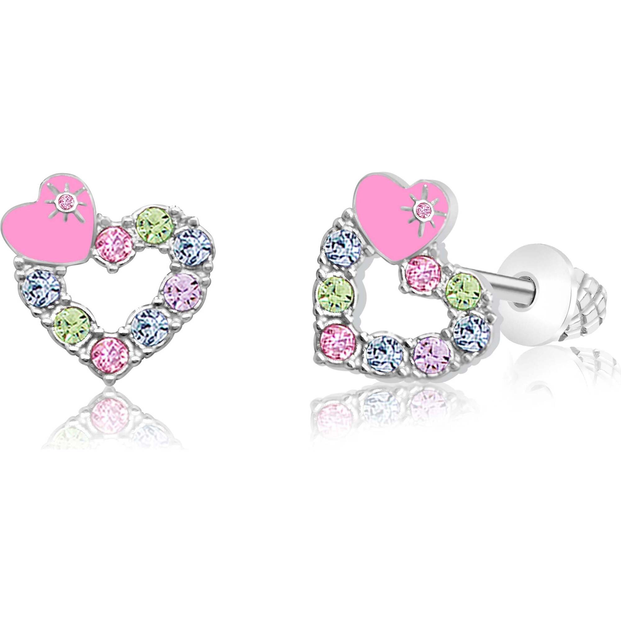 Hearts Multi Color Crystal Dangle Leverback Earring - Earrings - 1
