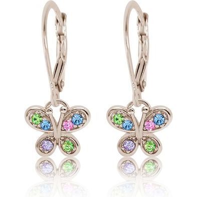 Butterfly Multi Color Crystal Leverback Earring