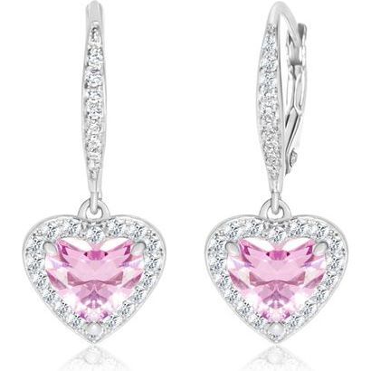 Heart Pink White Crystal Leverback Earring