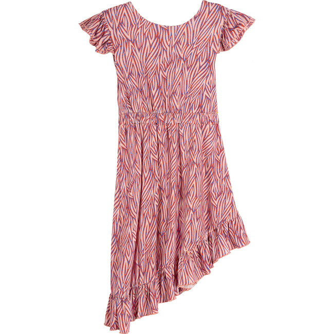 Estelle Asymmetrical Dress, Pink Multi Leaves - Dresses - 1