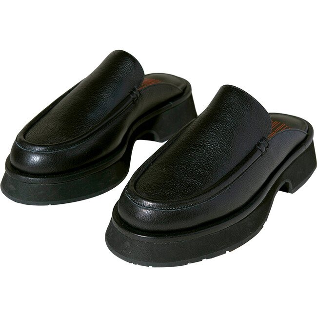 Women's Duncan Leather Backless Loafer, Black - Slip Ons - 1