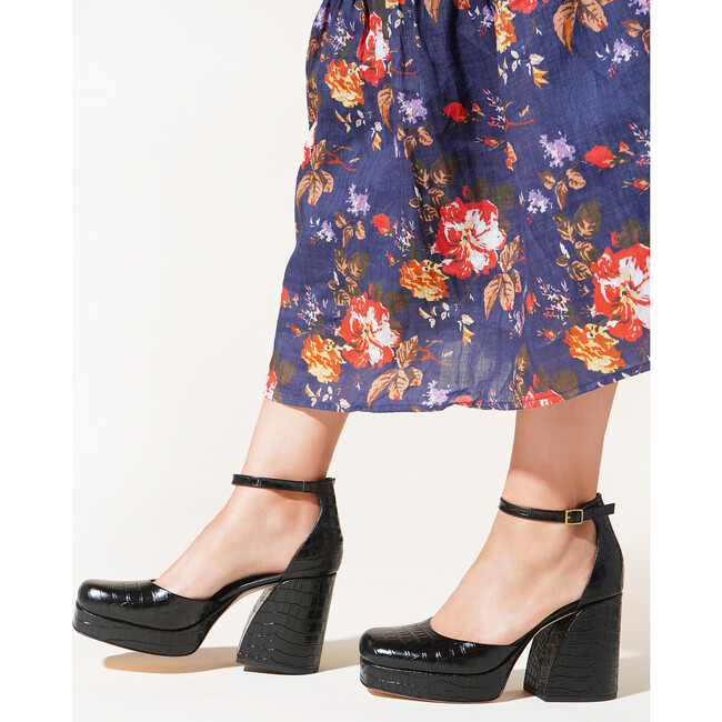 Women's Fran Leather Platform With Ankle Strap, Black
