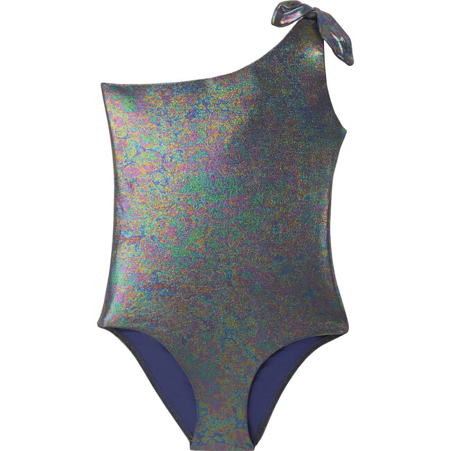 Disco One Shoulder Iridescent One-Piece Swimsuit, Metallic