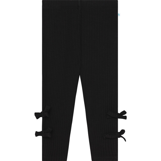 Solid Ribbed Leggings With Bows, Black - Leggings - 1