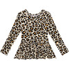 Lana Leopard Long Sleeve Basic Peplum Top, Beige - Shirts - 1 - thumbnail