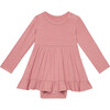 Solid Ribbed Long Sleeve Ruffled Bodysuit Dress, Dusty Rose - Dresses - 1 - thumbnail