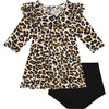 Lana Leopard Three-Fourth Sleeve Flutter Dress & Bloomer Set, Beige - Dresses - 1 - thumbnail