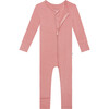 Solid Ribbed Ruffled One-Piece Zippered Footie, Dusty Rose - Footie Pajamas - 2