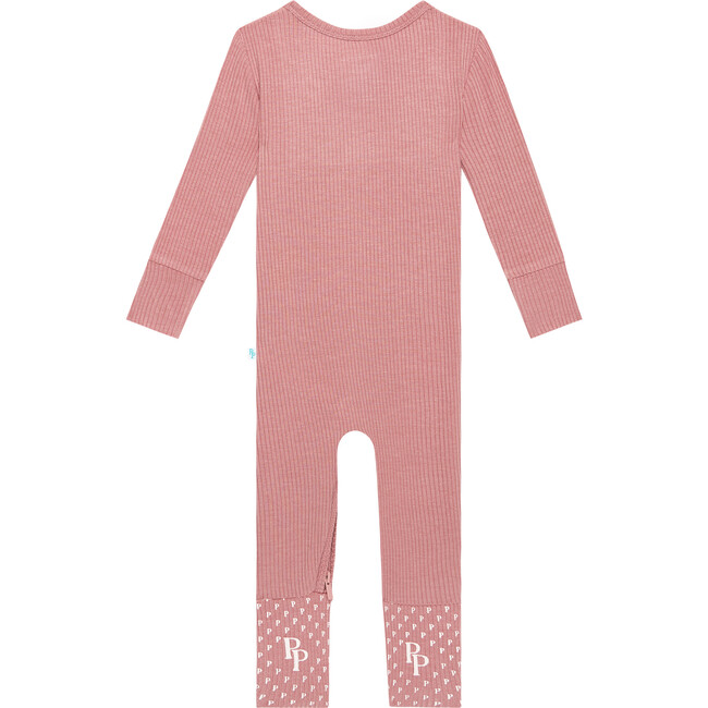 Solid Ribbed Ruffled One-Piece Zippered Footie, Dusty Rose - Footie Pajamas - 3
