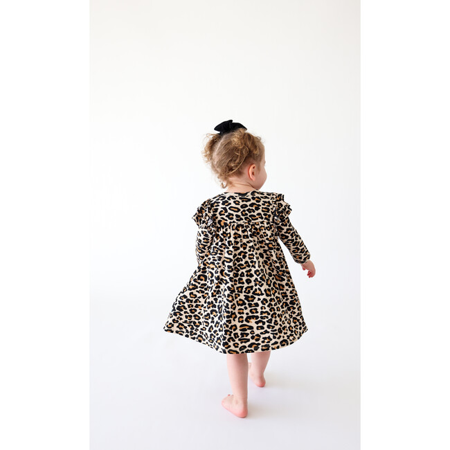 Lana Leopard Three-Fourth Sleeve Flutter Dress, Beige