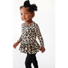 Lana Leopard Long Sleeve Basic Peplum Top, Beige - Shirts - 5
