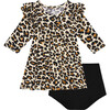 Lana Leopard Three-Fourth Sleeve Flutter Dress, Beige - Dresses - 5