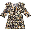 Lana Leopard Three-Fourth Sleeve Flutter Dress, Beige - Dresses - 6 - thumbnail
