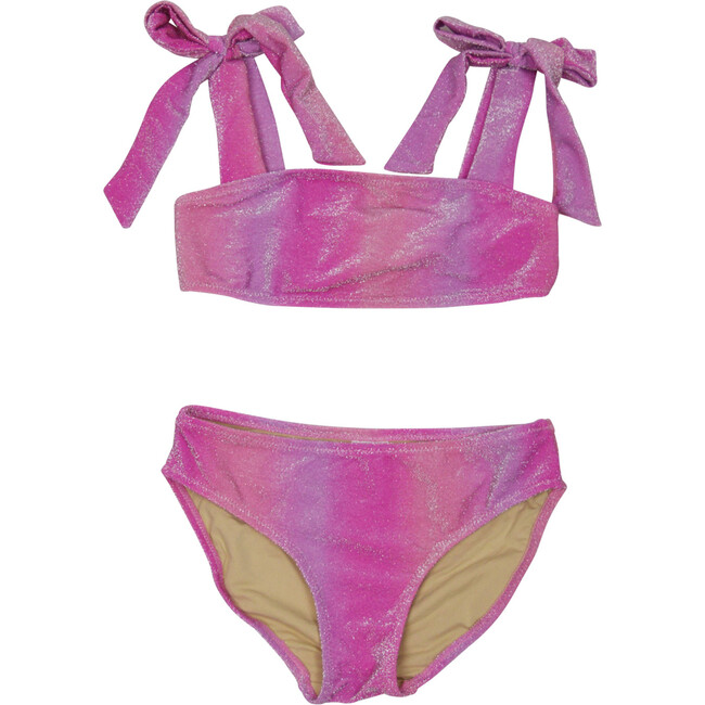 Two Piece Shimmer Bunny Tie Bikini, Pink Ombre - Two Pieces - 1