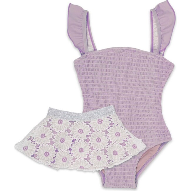 One Piece Smocked with Skirt Girls, Lilac Daisy