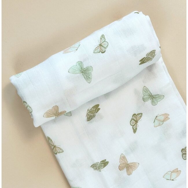 Bamboo Muslin Swaddle Blanket & Topknot Set, Butterflies - Swaddles - 2