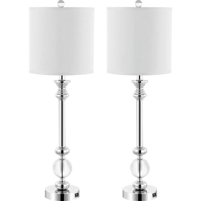 Erica Crystal Candlestick Lamps With USB Port, Set of 2