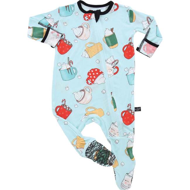 Holiday Hot Chocolate Bamboo Footed Sleeper, Blue - Bodysuits - 1