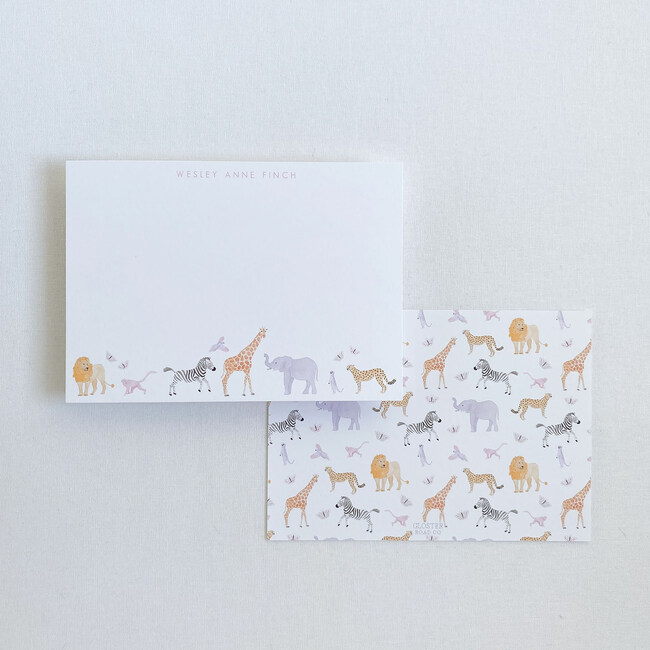 Pastel Animals Personalized Note Card Set, Pink - Paper Goods - 2