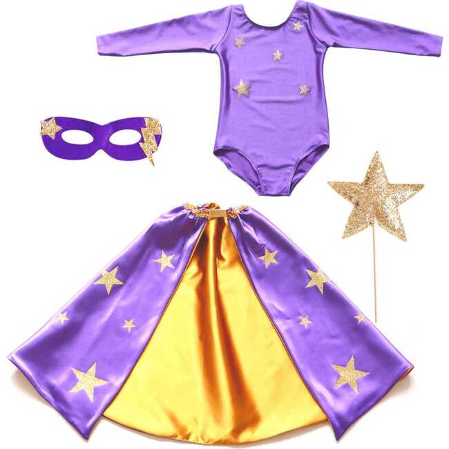 Super Star Hero Leotard Cape Set, Purple