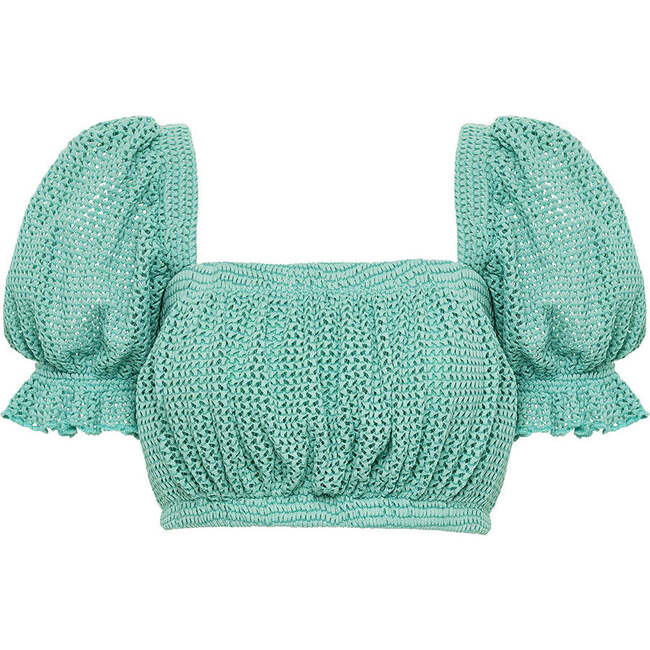 Women's Marcela Crochet Crop Top, Turquoise - Blouses - 1