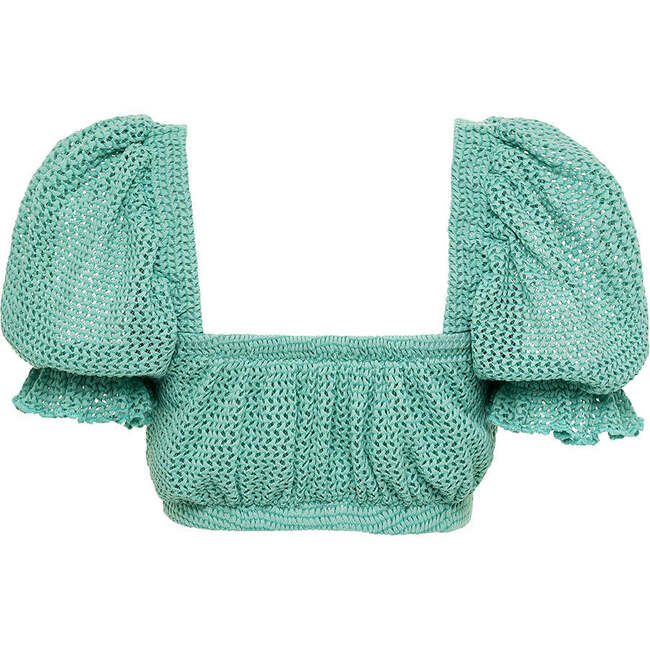 Women's Marcela Crochet Crop Top, Turquoise - Blouses - 2