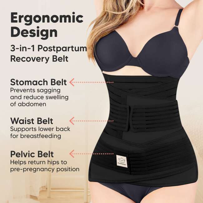 Revive 3-in-1 Postpartum Recovery Support Belt, Midnight Black